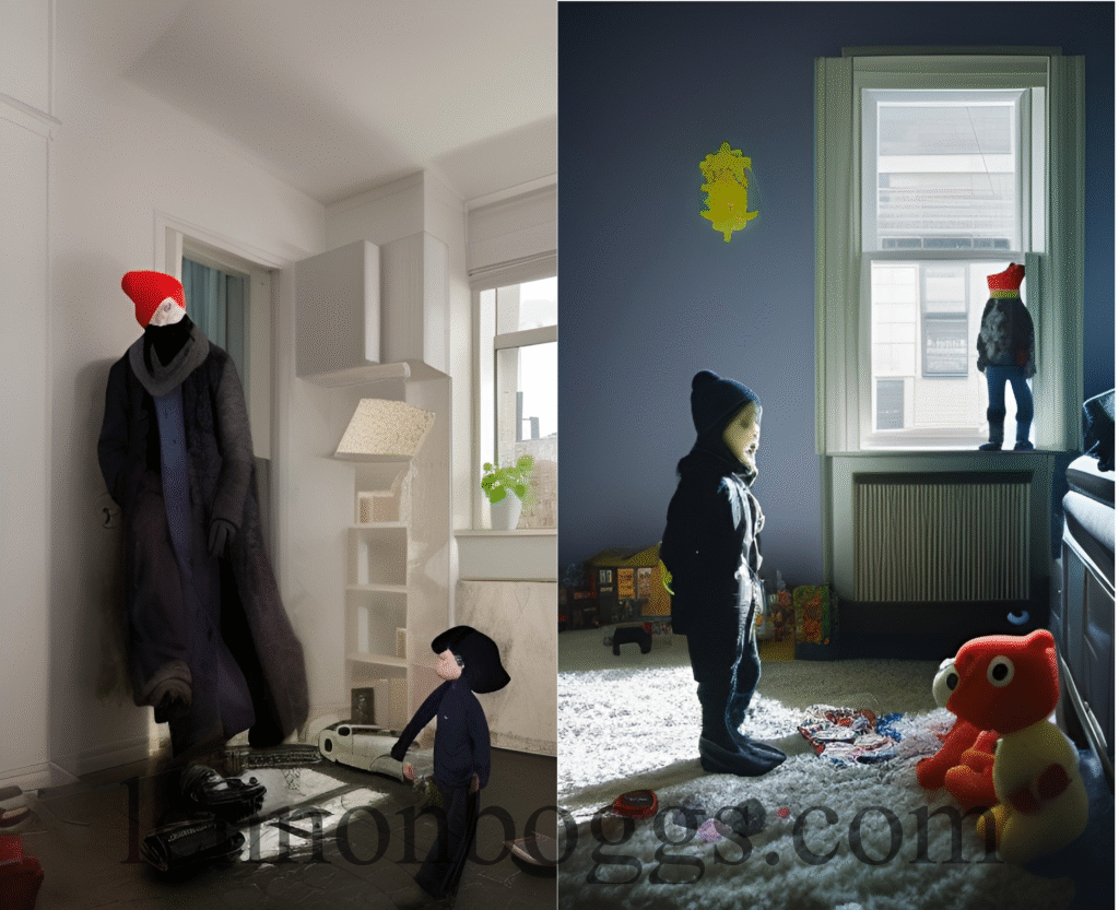 These are going to be yours. Tall man showing beanie babies to kid